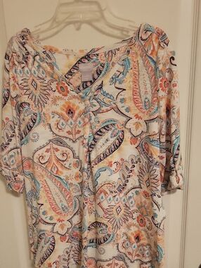 Chico's White Multi Paisley Button-Front Tunic